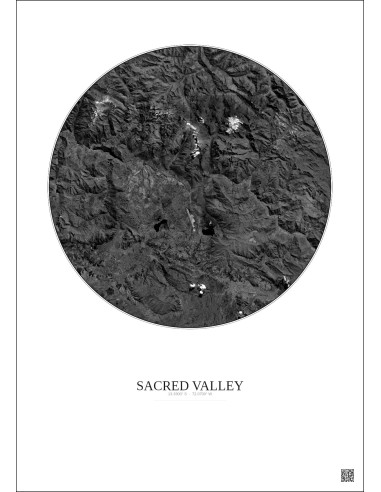 Sacred Valley Satellite View Poster 30km B&W | Gravura – Light background