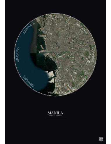 Affiche Manila – Poster vue satellite 10km Couleur | Gravura – Fond foncé