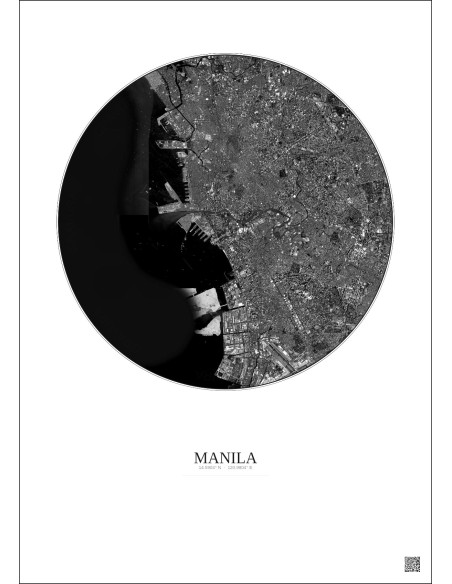 Affiche Manila – Poster vue satellite 10km N&B | Gravura – Fond clair