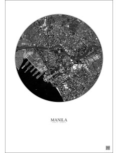 Affiche Manila – Poster vue satellite 2.5km N&B | Gravura – Fond clair