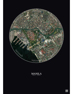Affiche Manila – Poster vue satellite 2.5km Couleur | Gravura – Fond foncé