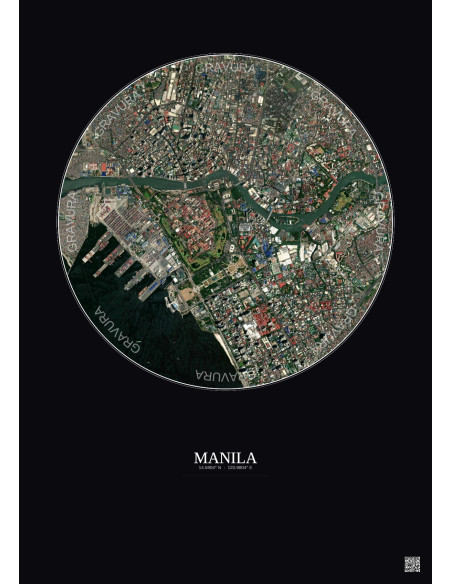 Affiche Manila – Poster vue satellite 2.5km Couleur | Gravura – Fond foncé