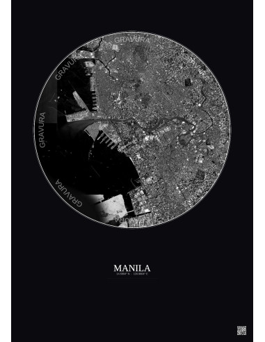 Manila Satellite View Poster 6km B&W | Gravura – Dark background