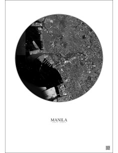 Manila Satellite View Poster 6km B&W | Gravura – Light background