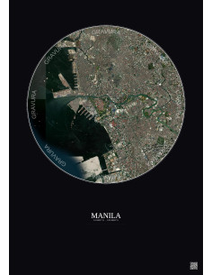 Affiche Manila – Poster vue satellite 6km Couleur | Gravura – Fond foncé