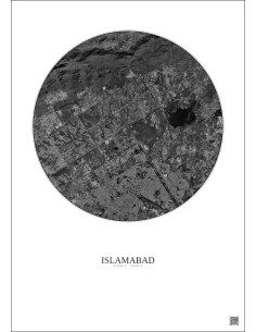 Affiche Islamabad – Poster vue satellite 10km N&B | Gravura – Fond clair