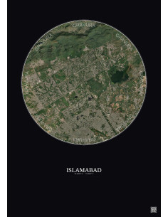 Affiche Islamabad – Poster vue satellite 10km Couleur | Gravura – Fond foncé