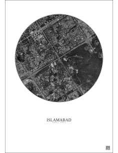 Affiche Islamabad – Poster vue satellite 2.5km N&B | Gravura – Fond clair