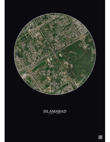 Affiche Islamabad – Poster vue satellite 2.5km Couleur | Gravura – Fond foncé