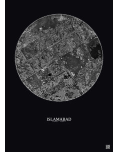 Affiche Islamabad – Poster vue satellite 6km N&B | Gravura – Fond foncé