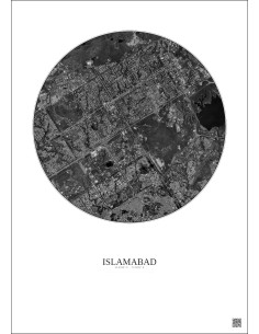 Affiche Islamabad – Poster vue satellite 6km N&B | Gravura – Fond clair