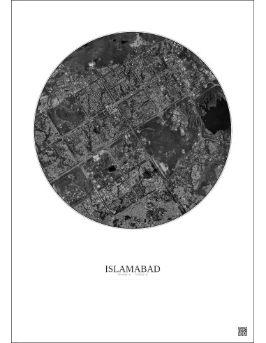 Islamabad Satellite View Poster 6km B&W | Gravura – Light background