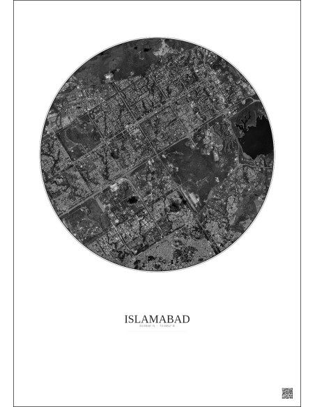 Islamabad Satellite View Poster 6km B&W | Gravura – Light background
