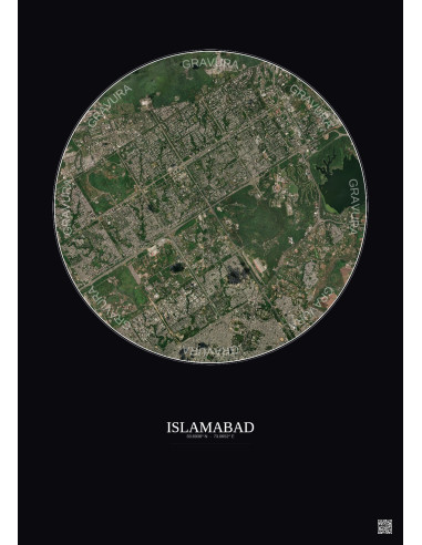 Affiche Islamabad – Poster vue satellite 6km Couleur | Gravura – Fond foncé