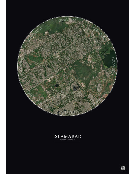 Affiche Islamabad – Poster vue satellite 6km Couleur | Gravura – Fond foncé