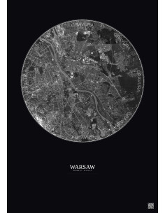 Affiche Warsaw – Poster vue satellite 10km N&B | Gravura – Fond foncé