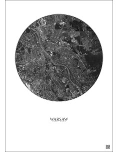 Affiche Warsaw – Poster vue satellite 10km N&B | Gravura – Fond clair