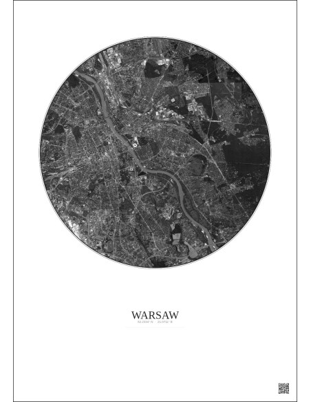 Affiche Warsaw – Poster vue satellite 10km N&B | Gravura – Fond clair