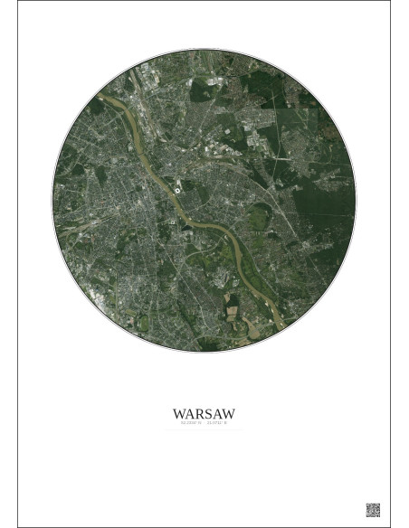 Warsaw Satellite View Poster 10km Color | Gravura – Light background