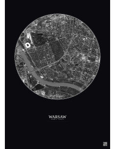Affiche Warsaw – Poster vue satellite 2.5km N&B | Gravura – Fond foncé