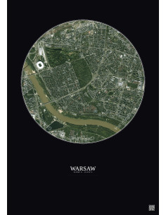 Affiche Warsaw – Poster vue satellite 2.5km Couleur | Gravura – Fond foncé