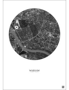 Affiche Warsaw – Poster vue satellite 2.5km N&B | Gravura – Fond clair