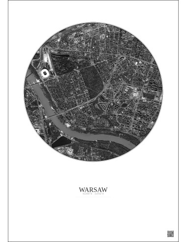 Affiche Warsaw – Poster vue satellite 2.5km N&B | Gravura – Fond clair
