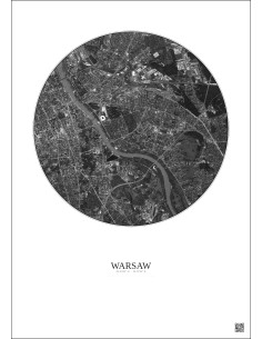 Affiche Warsaw – Poster vue satellite 6km N&B | Gravura – Fond clair