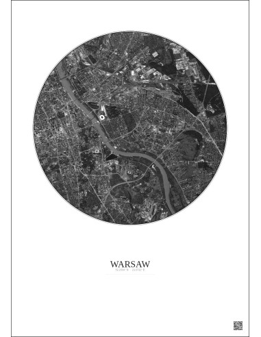 Affiche Warsaw – Poster vue satellite 6km N&B | Gravura – Fond clair