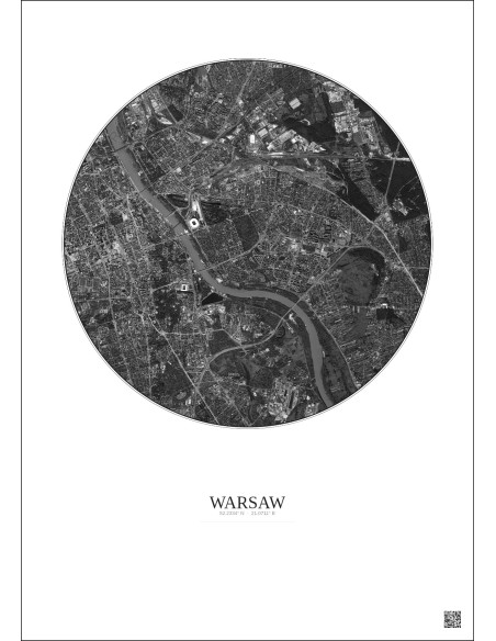 Affiche Warsaw – Poster vue satellite 6km N&B | Gravura – Fond clair