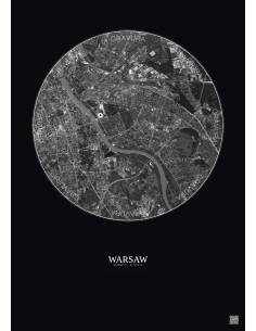 Affiche Warsaw – Poster vue satellite 6km N&B | Gravura – Fond foncé