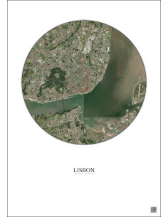 Affiche Lisbon – Poster vue satellite 10km Couleur | Gravura – Fond clair