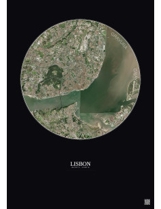 Affiche Lisbon – Poster vue satellite 10km Couleur | Gravura – Fond foncé
