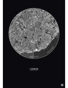 Affiche Lisbon – Poster vue satellite 2.5km N&B | Gravura – Fond foncé