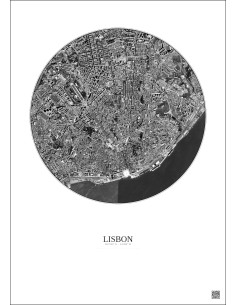 Affiche Lisbon – Poster vue satellite 2.5km N&B | Gravura – Fond clair
