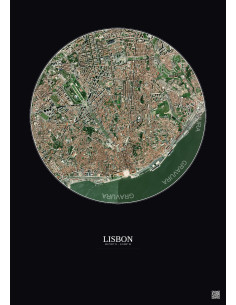 Affiche Lisbon – Poster vue satellite 2.5km Couleur | Gravura – Fond foncé