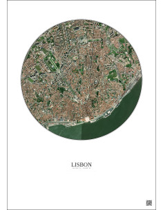 Affiche Lisbon – Poster vue satellite 2.5km Couleur | Gravura – Fond clair