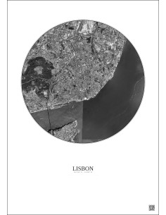 Affiche Lisbon – Poster vue satellite 6km N&B | Gravura – Fond clair
