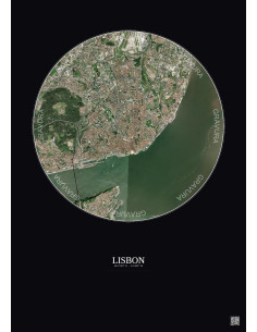 Affiche Lisbon – Poster vue satellite 6km Couleur | Gravura – Fond foncé