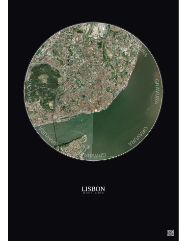Affiche Lisbon – Poster vue satellite 6km Couleur | Gravura – Fond foncé