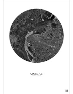 Affiche Asuncion – Poster vue satellite 10km N&B | Gravura – Fond clair