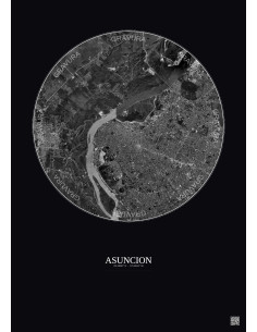 Affiche Asuncion – Poster vue satellite 10km N&B | Gravura – Fond foncé