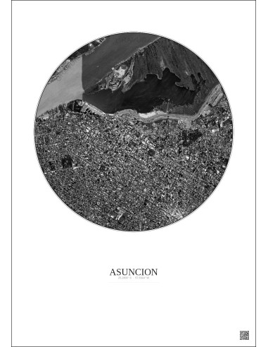 Affiche Asuncion – Poster vue satellite 2.5km N&B | Gravura – Fond clair