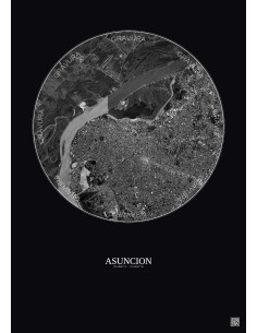 Affiche Asuncion – Poster vue satellite 6km N&B | Gravura – Fond foncé
