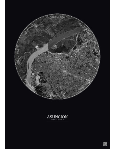 Asuncion Satellite View Poster 6km B&W | Gravura – Dark background