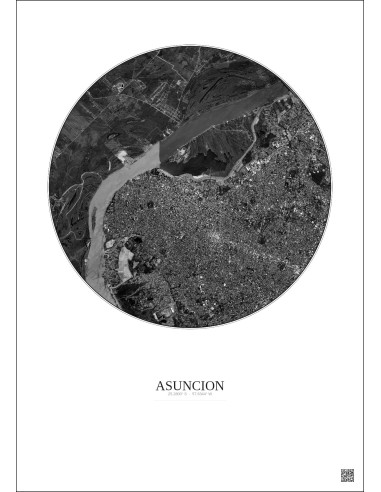 Affiche Asuncion – Poster vue satellite 6km N&B | Gravura – Fond clair