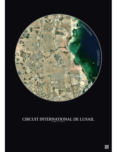 Circuit International De Lusail Satellite View Poster 10km Color | Gravura – Dark background