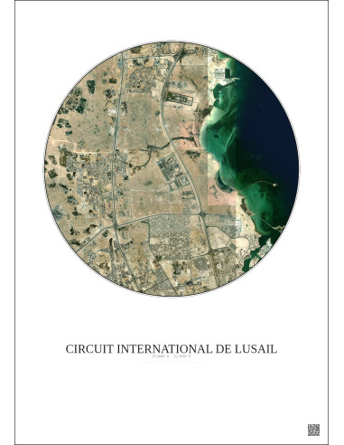 Affiche Circuit International De Lusail – Poster vue satellite 10km Couleur | Gravura – Fond clair
