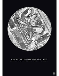 Affiche Circuit International De Lusail – Poster vue satellite 1km N&B | Gravura – Fond foncé