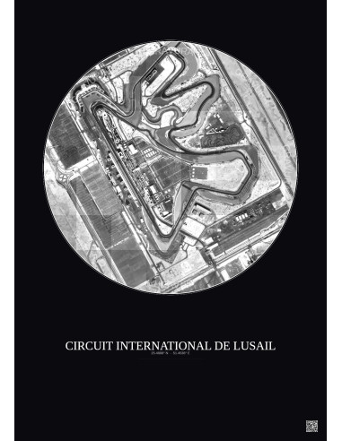 Circuit International De Lusail Satellite View Poster 1km B&W | Gravura – Dark background